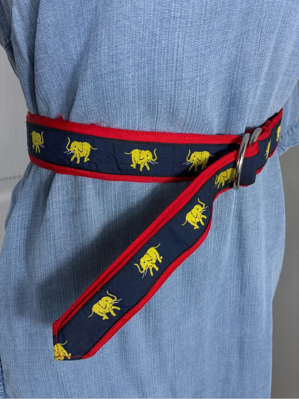 CK Bradley unisex belt Sz L yellow embroidered elephants